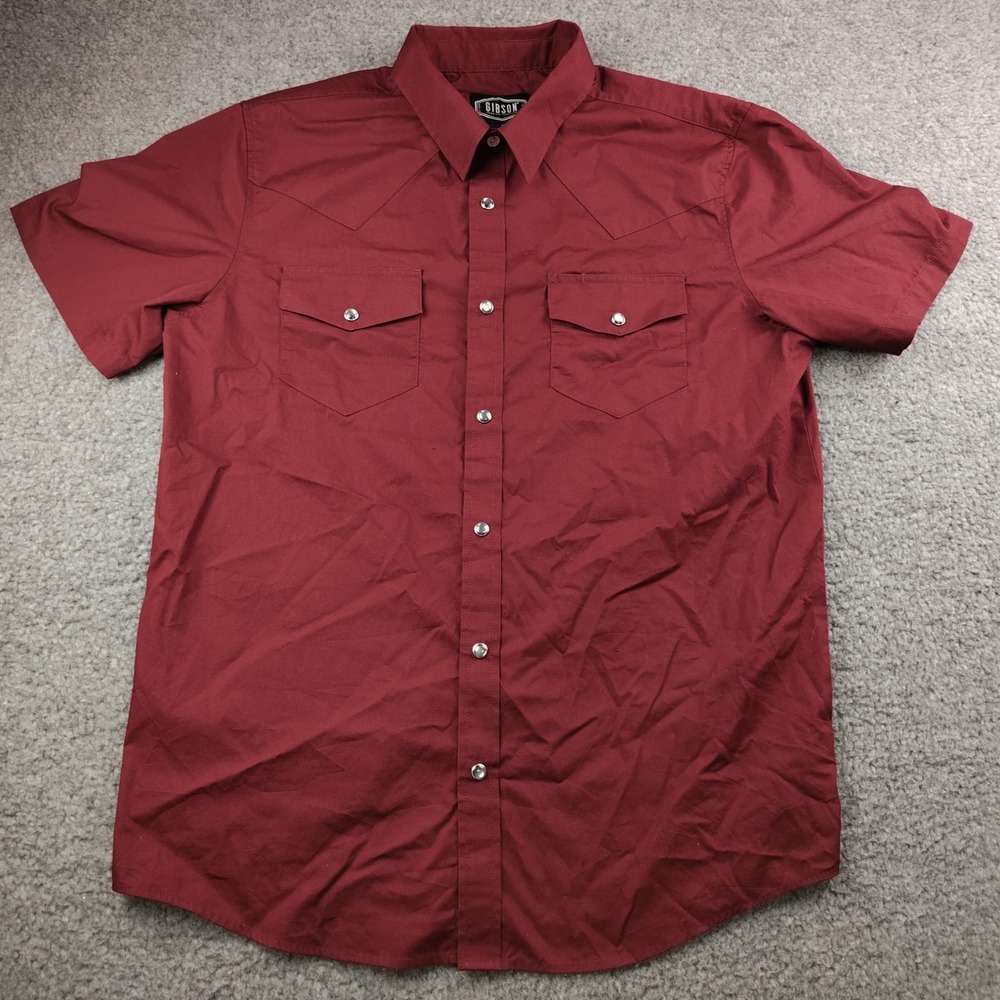 Gibson Trading Company Mens Western Pearl Snap Shirt Burgundy Red Short Sleeve L